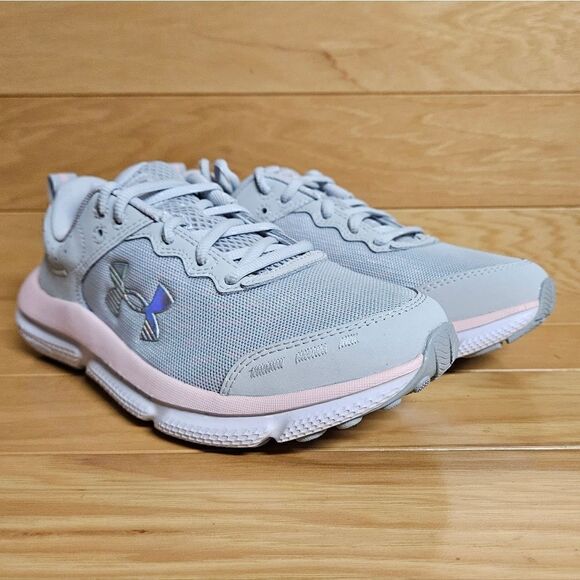 Under Armour Assert 10 Sneaker - Kids Under Armour Assert 10 Youth Girls Grey Pink Sneaker Shoe